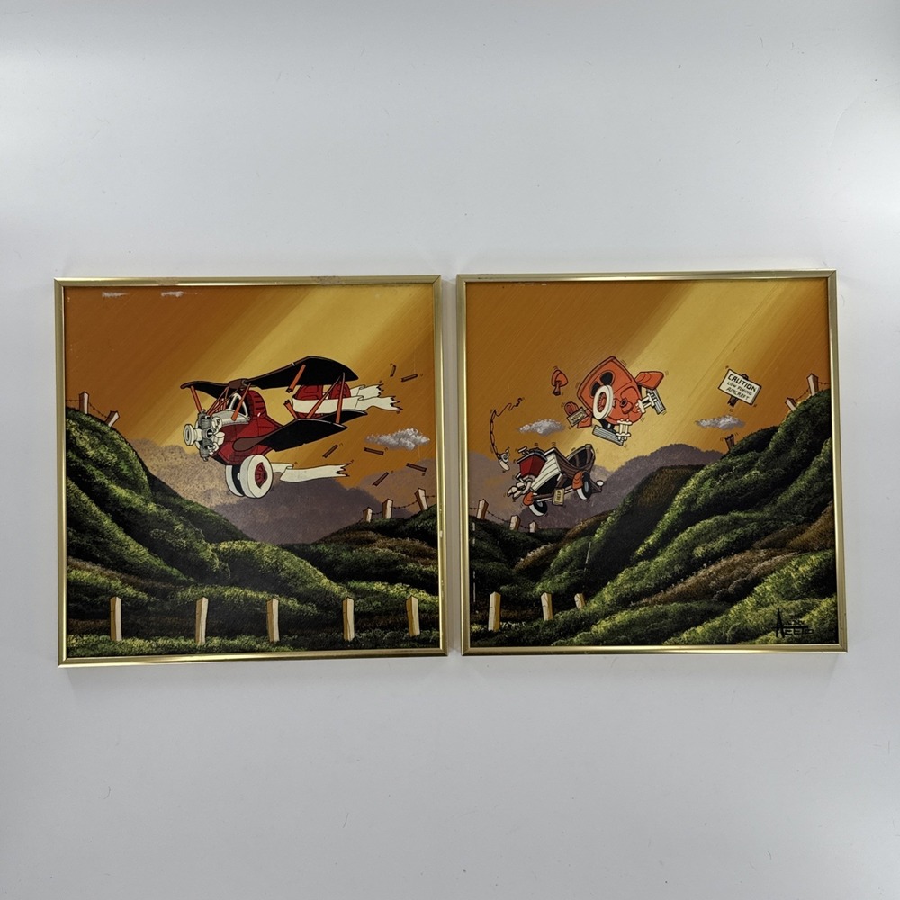 Rare Vintage Don Aceto Original Paintings – Hand-Painted Cartoon Set of 2 Disney